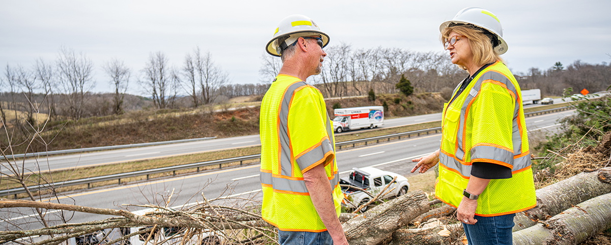 Pillar Employees Surveying Land